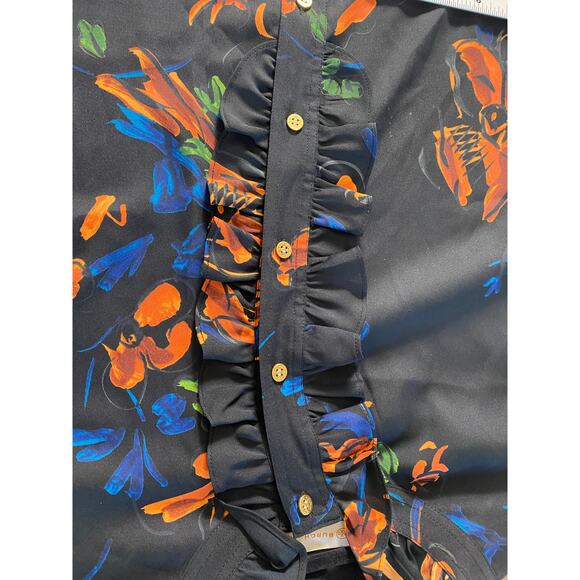 NEW TORY BURCH DRESS BLACK CORA FLORAL RUFFLE ASYMMETRICAL CREPE PLEATED SHORT - Picture 8 of 15